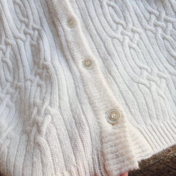 Vintage Liz Claiborne Lambswool Angora Cable-Knit Button-Up Sweater Dress Ivory - Picture 8 of 12